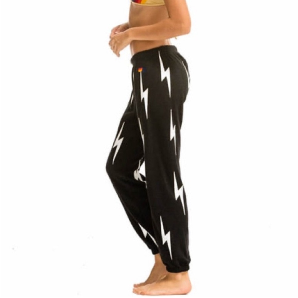 Black & White Aviator Nation Lightening Bolt Sweatpants, S

Sweatshirt is an XS